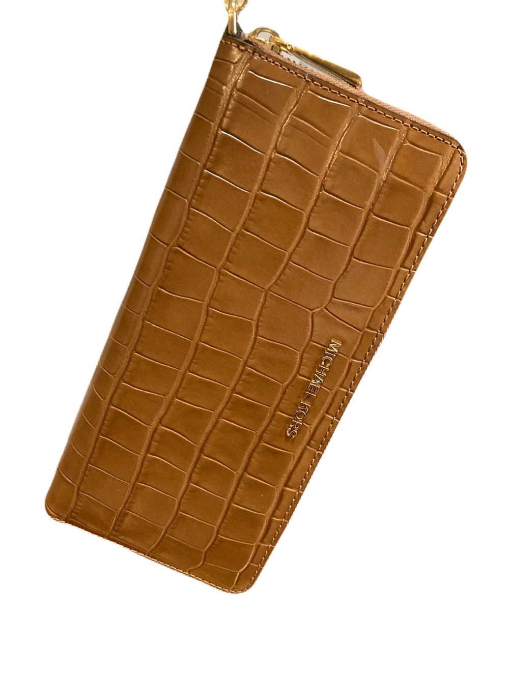 Michael Kors Crocodile Embossed Leather Zip Around Continental Wristlet Wallet